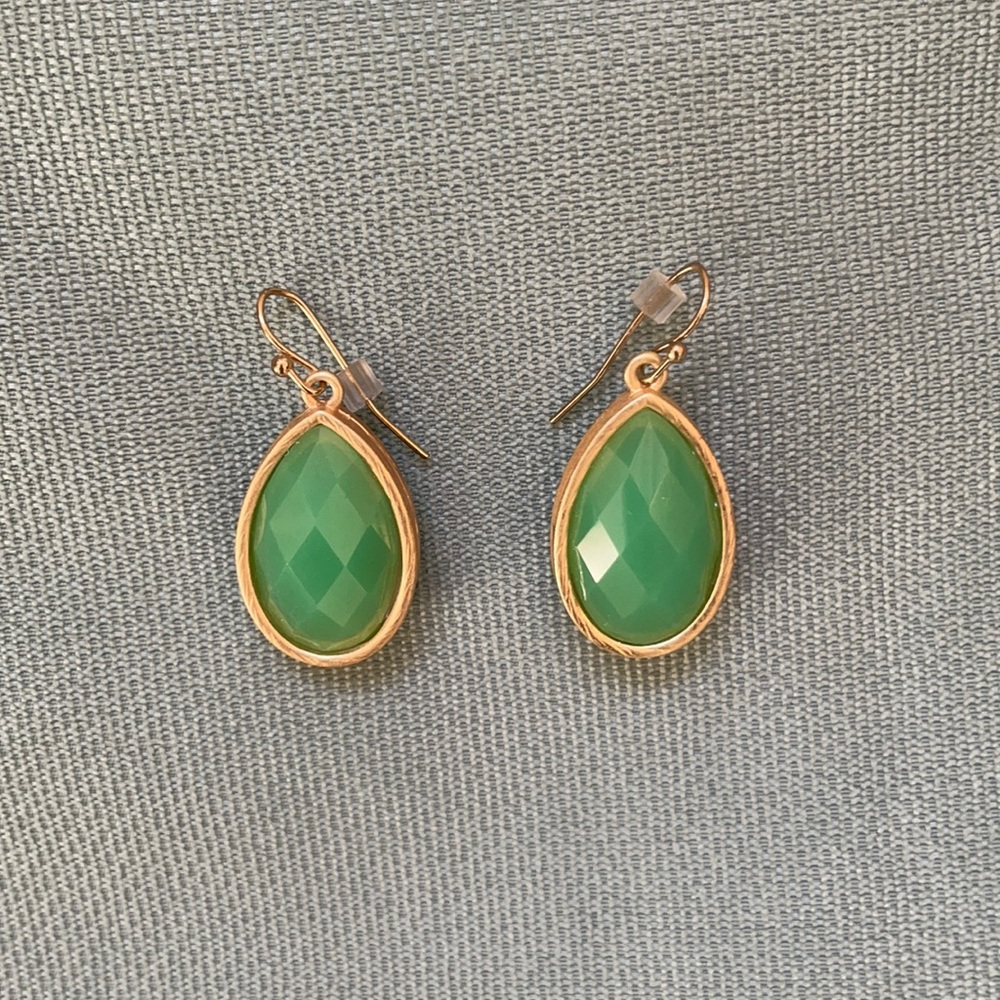 Green and gold drop earrings